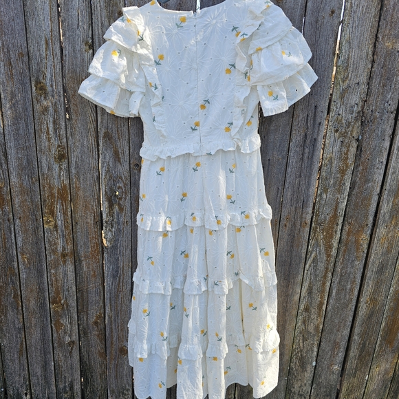 Just Me Floral Ruffle Dress - White and Yellow - Picture 10 of 11